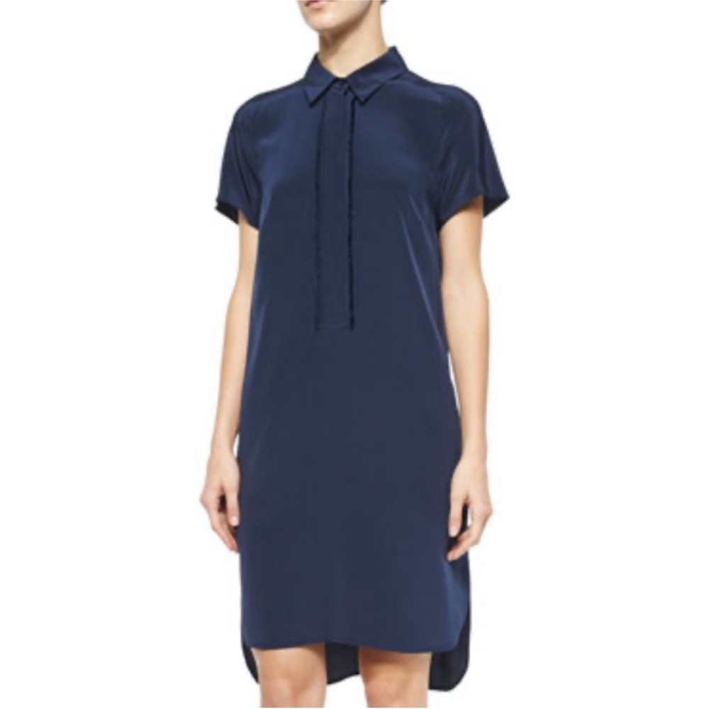 🎁🎊 Elegant Vince Silk Button-down Shirt Dress Navy Blue